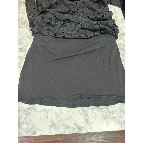 Free People Wild Thing Black Crochet Chevron Knit Mini Dress L Long Sleeve Chic - Picture 7 of 8